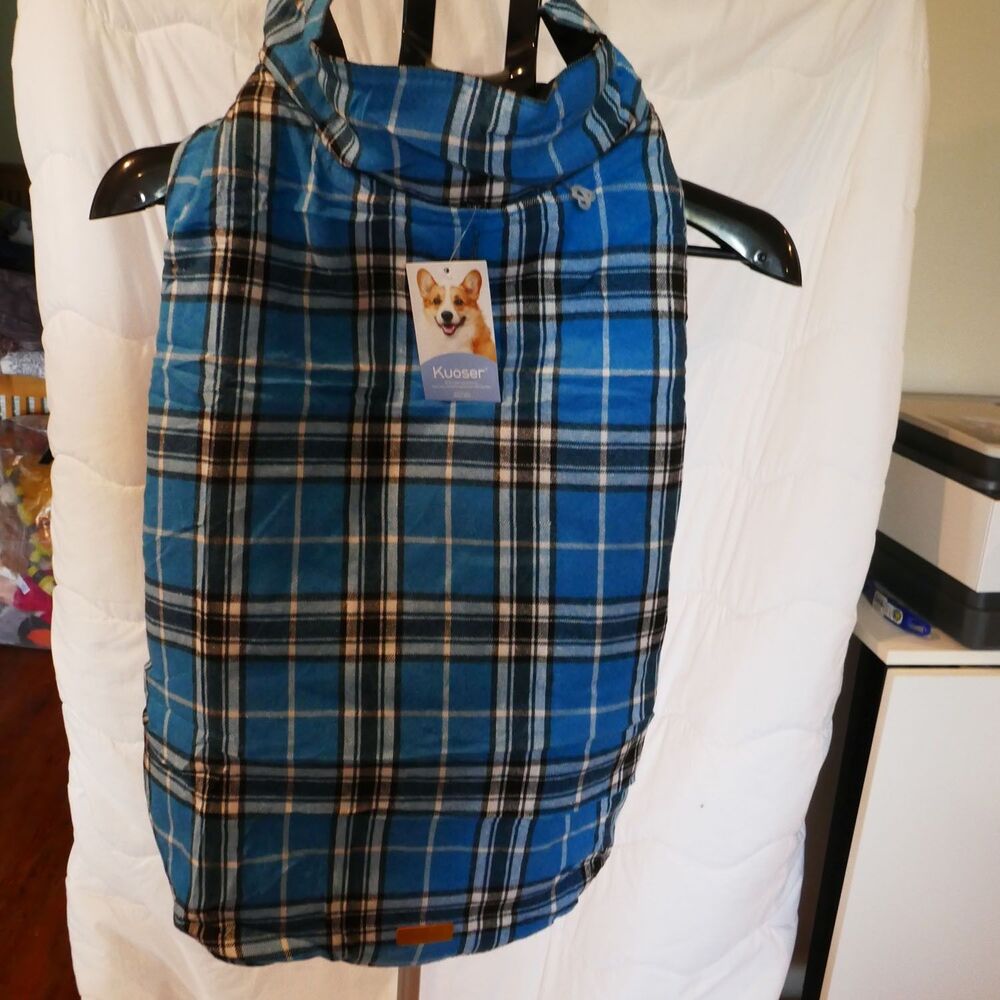 Kuoser Cozy Waterproof Windproof Reversible Plaid Dog Coat Jacket-Blue-Large